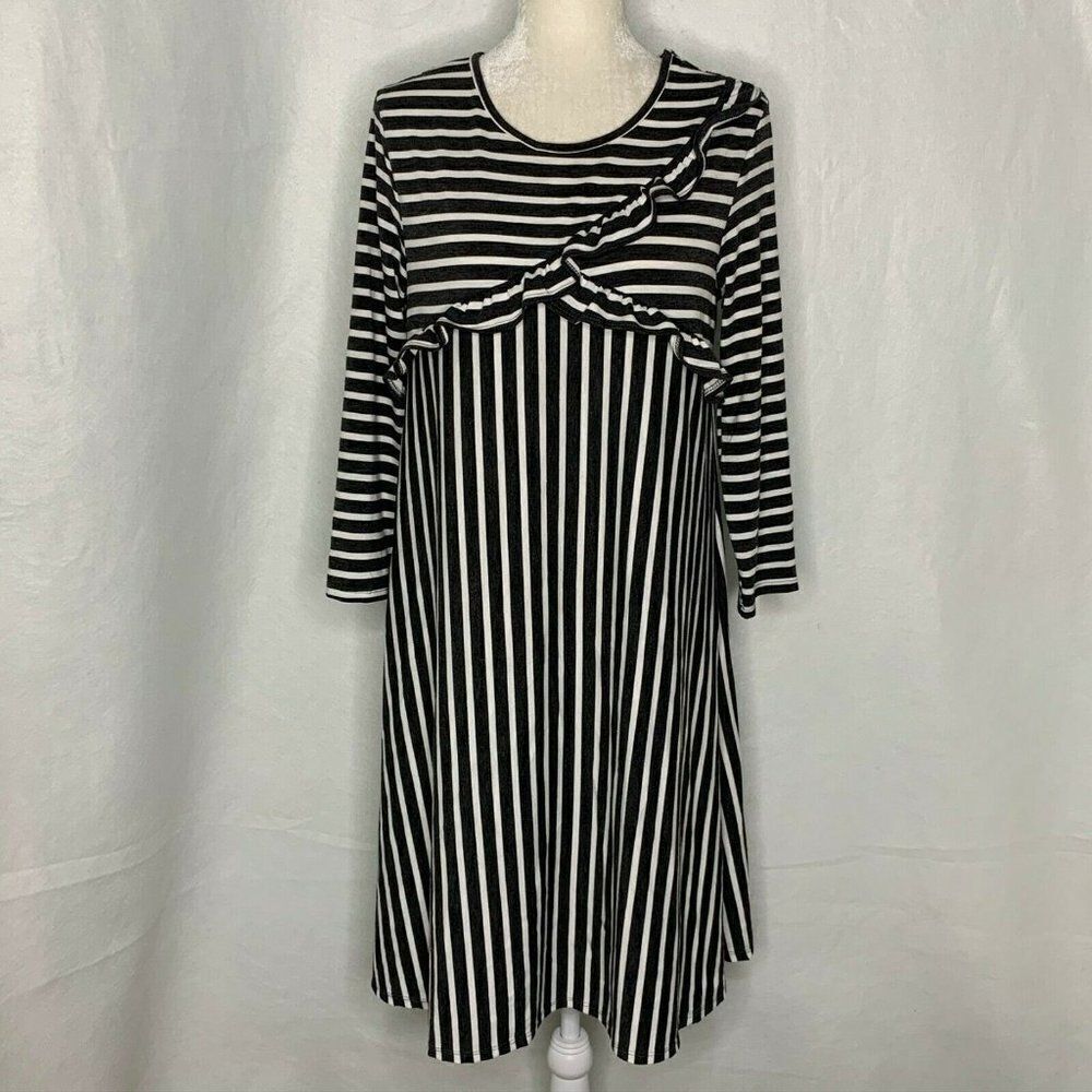 Emberley Striped Midi Dress M Black White A Line